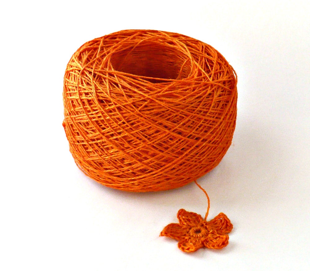 Crochet Thread 3 Ply Linen Thread Orange Linen Yarn Specialty Thread Tatting Thread