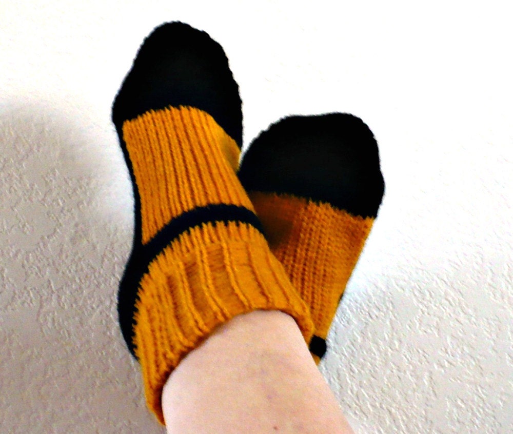 Knit Slipper Sock Adult Maryjane Goldenrod Yellow