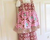 Ruffled Knot Top and Capri Pants Set for baby or toddler girls - 6 mos to size 8 - Lee in Brown - So St Croix Collection