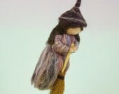 Flying Kitchen Witch Needle Felted Wool Doll