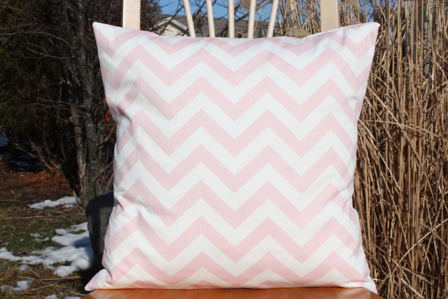 Soft Pink and White Chevron Pillow Cover