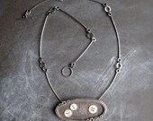 NECKLACE sterling oval with florets and vintage buttons