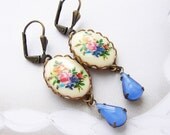 vintage cameo blue drop earrings, bridesmaid jewelry, drop earrings, vintage rose cameo vintage sapphire periwinkle blue bridesmaid earrings