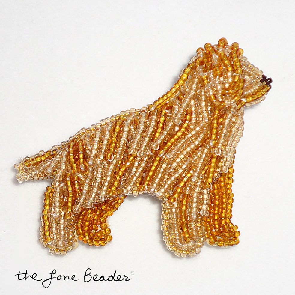Beaded Golden Retriever Dog Art Pin Brooch (Ready to Ship)