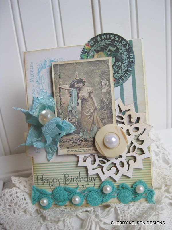 victorian birthday card- FANCY LADY and FAIRY-handmade birthday card