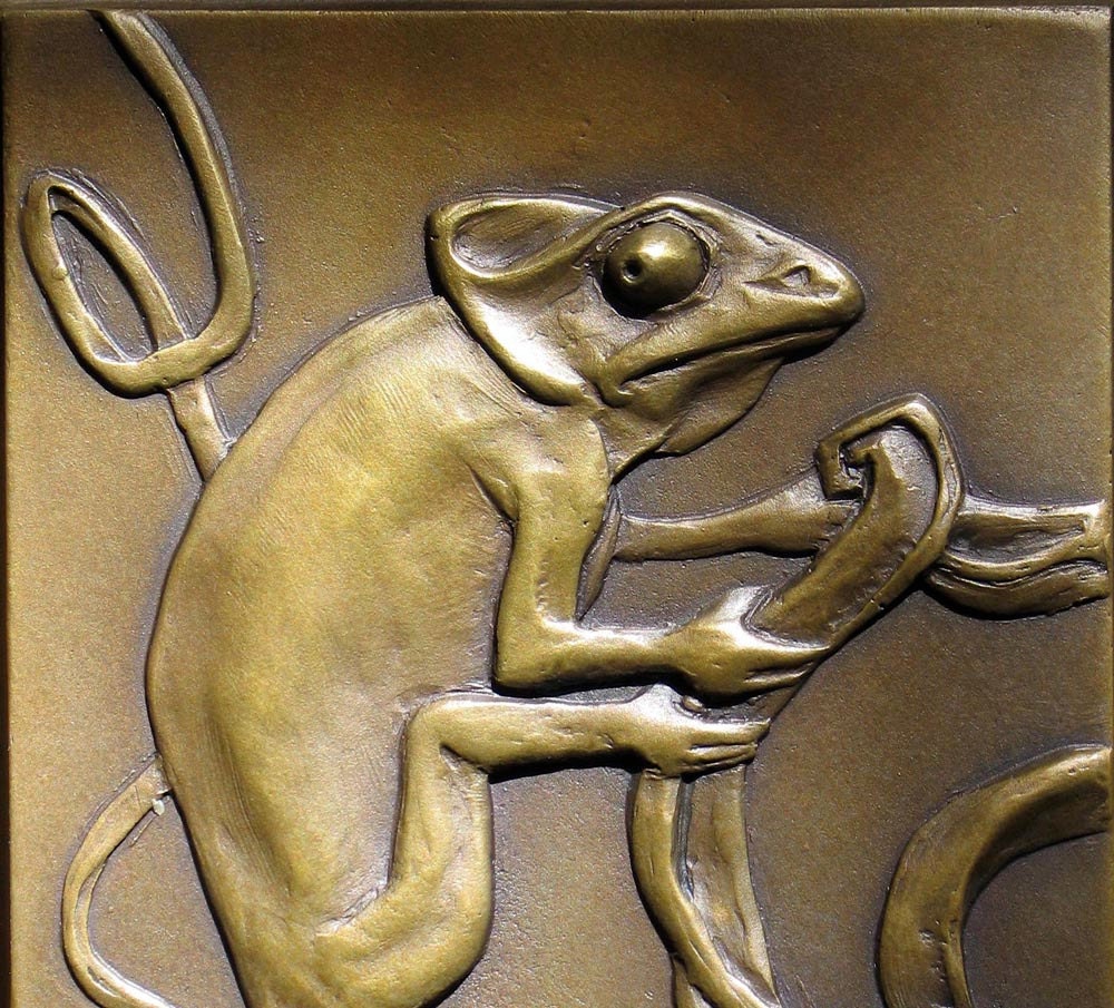 Bronze Sculpture 'Chameleon 2' plaque in bas relief 6" x 8"