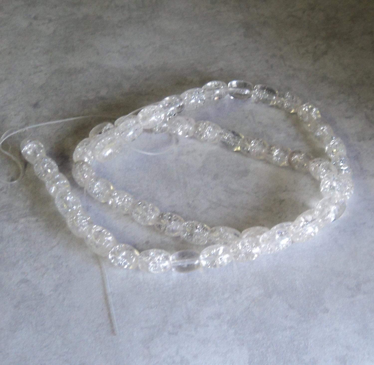 DESTASH SALE Beads Clear Crackle Glass 7x6mm Oval  15 Inch Strand
