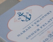 Nautical Wedding Invitation, Vintage Invitation, Anchor invitation, Boat House invitation with bakers twine and monogram tag-