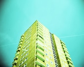 High Rise - Architecture photography, lomography, medium format, urban photography, turquoise, yellow, mustard 8x8 Print