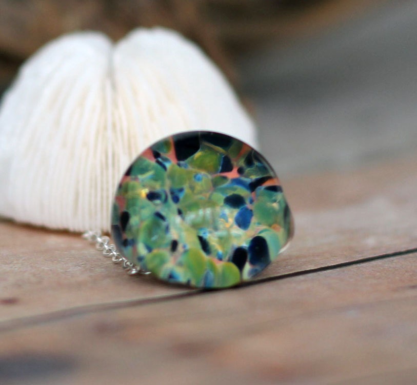 Unicorne Jumbo TearDrop Pendant - Frenzy - Boro Glass Tear Drop Necklace - Cobalt Blue, Emerald, Moss Green, Nectarine Coral, Clear