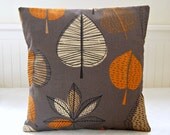 orange grey caramel cream leaves cushion cover, 16 inch gray pillow cover