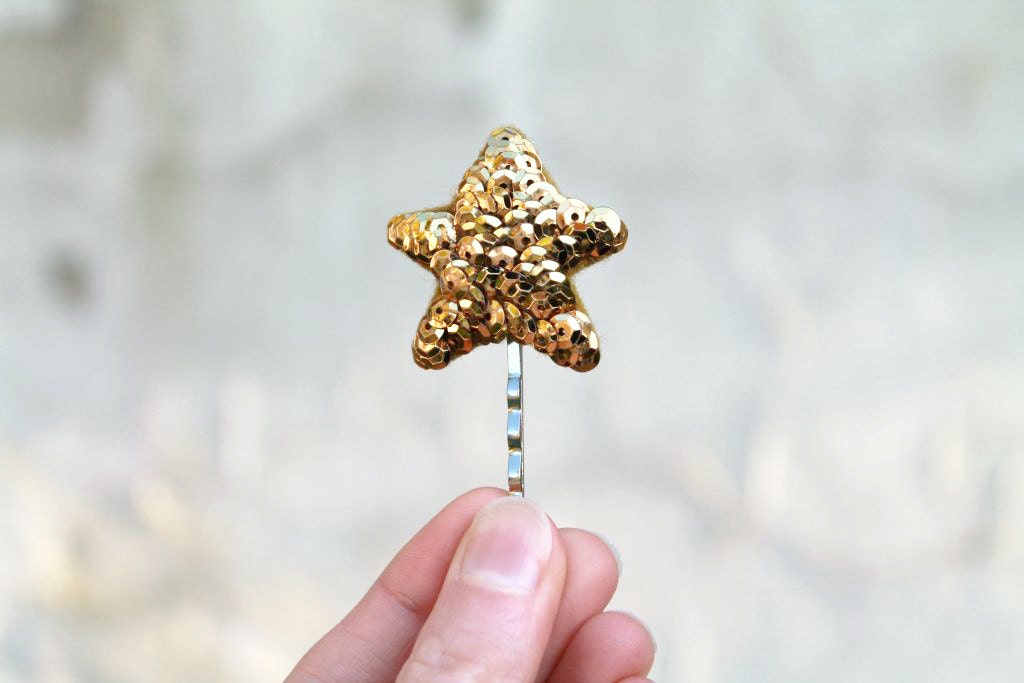 Stardust Gold Star Hair Pin // Felt and Sequin // Sparkly Women's Hair Accessory by OrdinaryMommy on Etsy