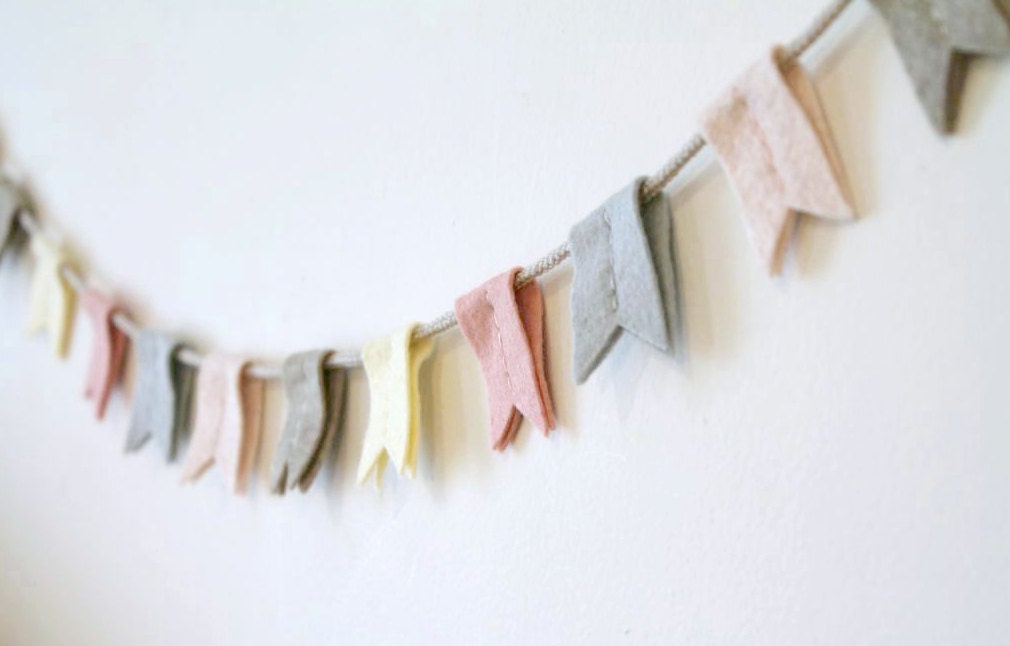 Peach Nursery Flag Bunting // Felt Flag Banner // Soft Neutrals // Handmade by OrdinaryMommy on Etsy
