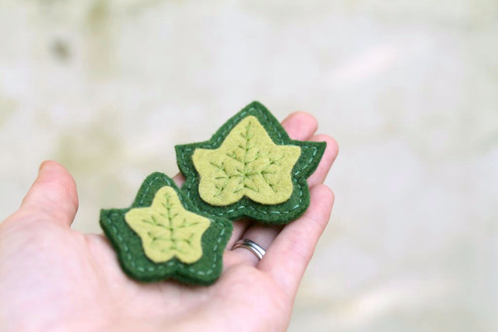 Felt Ivy Leaf Hair Accessories // Set of 2 // Woodland Hair Clips for Women by OrdinaryMommy on Etsy