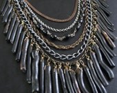 Tribal Statement Necklace - Black Coral and Vintage Rosary Bead - High Priestess Bib No.12