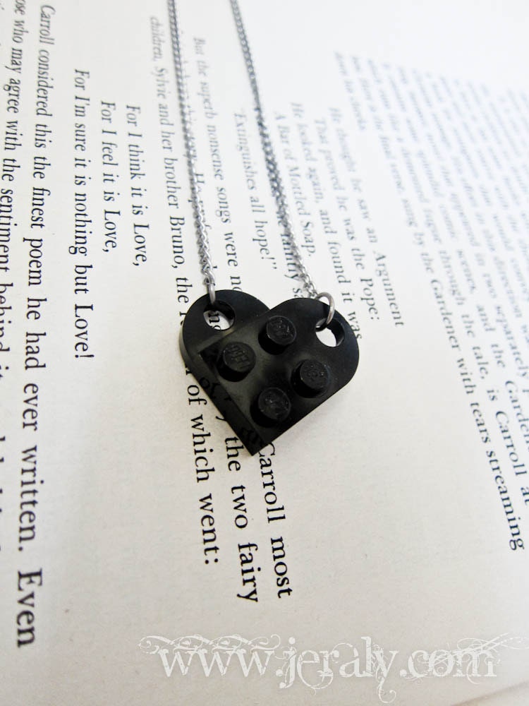 Black Lego Heart Necklace Pendant Custom Made for Valentine Valentine's Day Gift Geekery Retro Geek Nerd Fun