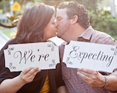 WERE EXPECTING baby announcement signs 12x6 Set of 2