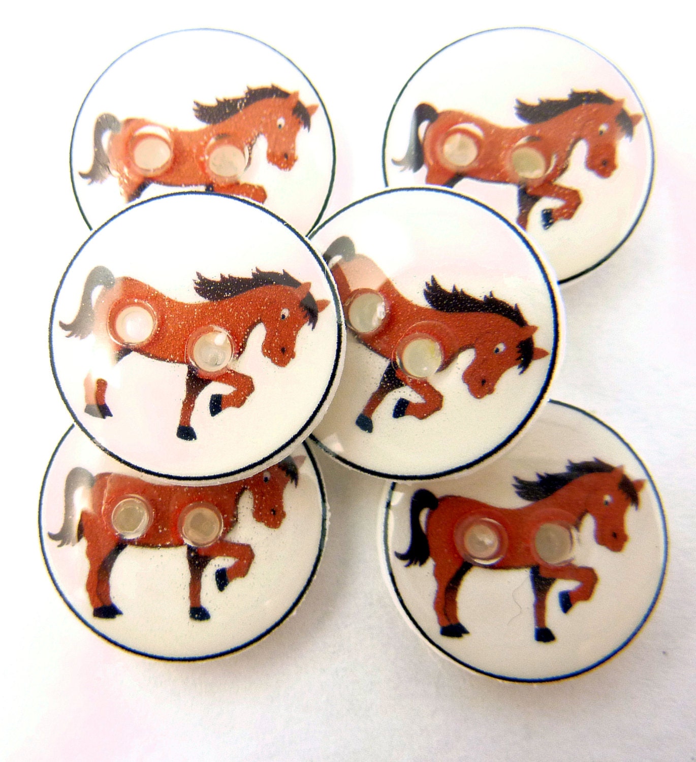 6 SMALL Horse Buttons. Handmade Buttons. Brown Horse or Pony Buttons For Sewing. Small size - 1/2" or 15 mm.