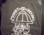 Merry Go Hound Ladies Ribbed Tank charcoal gray dog carnival ride Humor Screen Print fashion fire hydrant carousel silly Cartoon Art