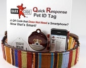 Pet id dog collar with laser engraved pet identification QR Scan Tag-- dog collar in Guatemalan woven earth tone stripes