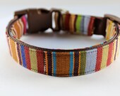 Earth tone Guatemalan woven dog collar accented in teal, maize yellow, rust, olive green and lavender-- you pick size needed