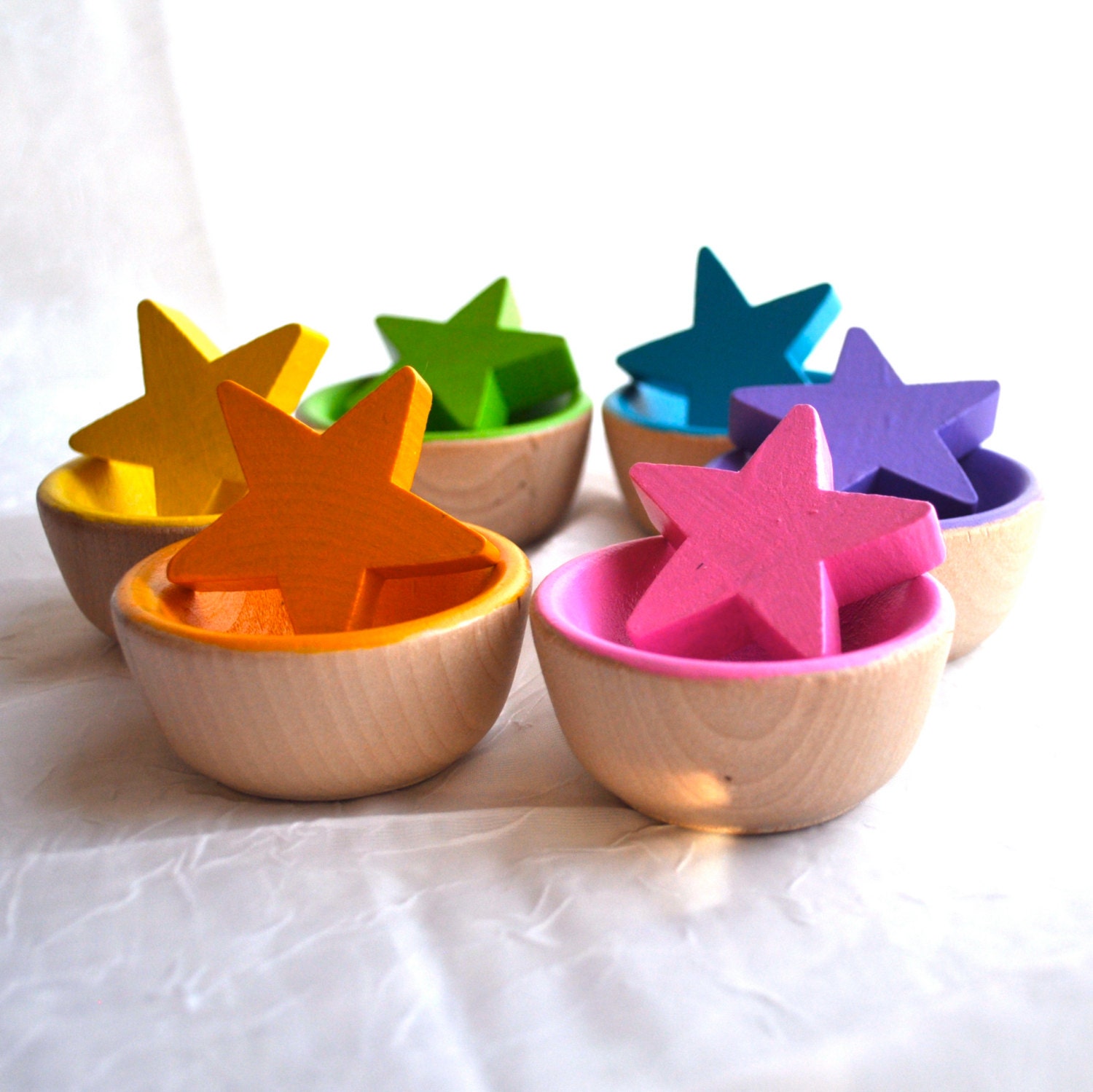 Sorting Toy - The ORIGINAL Bright Wooden Sorting Bowls  -  Montessori Toy