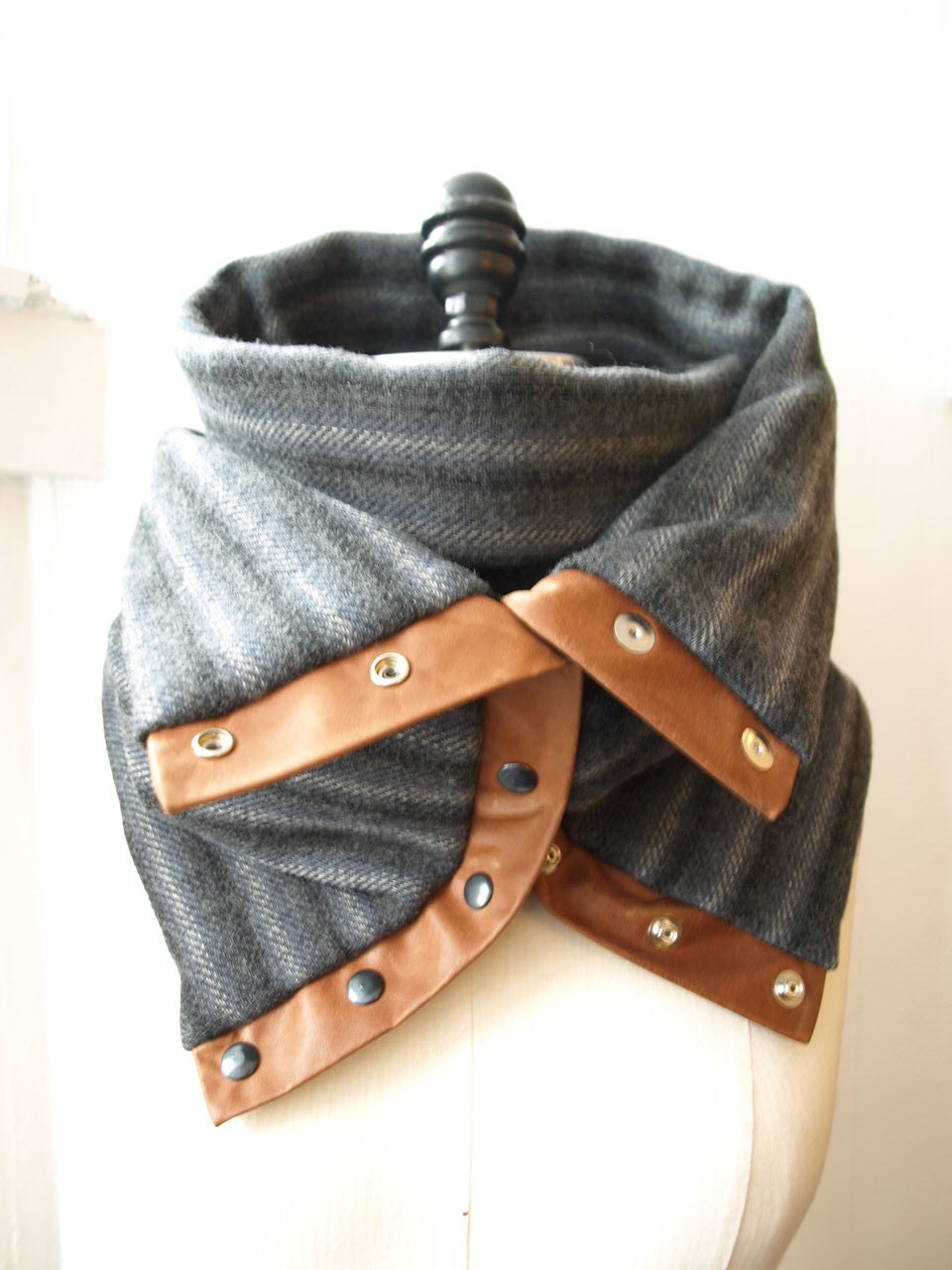 Ultra Chunky blue gray wool circular infinity scarf