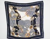 vintage navy blue stripe square scarf / nautical / status print