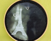 Embroidery Wall Art Hoop Paris on canvas dark tones vintage silver