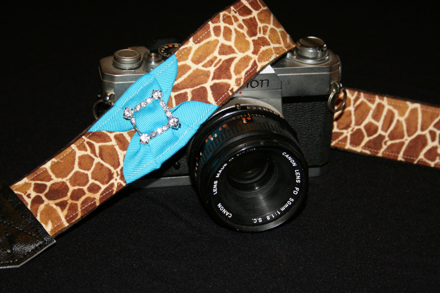 DSLR Camera Strap, Chevron and Rhinestones with Quick Release Buckles - Giraffe Bling