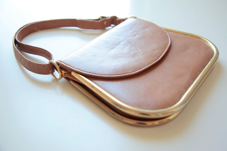 70s PREPPY Tan BOHO Hobo Flap Bag Purse