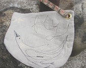 Wristlet Bag, Freestyle Sewing, Primitive Folk Art, with a bird on it