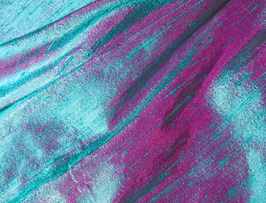 Teal Blue Green Fuchsia Iridescent Dupioni Silk Fabric 12 x 18