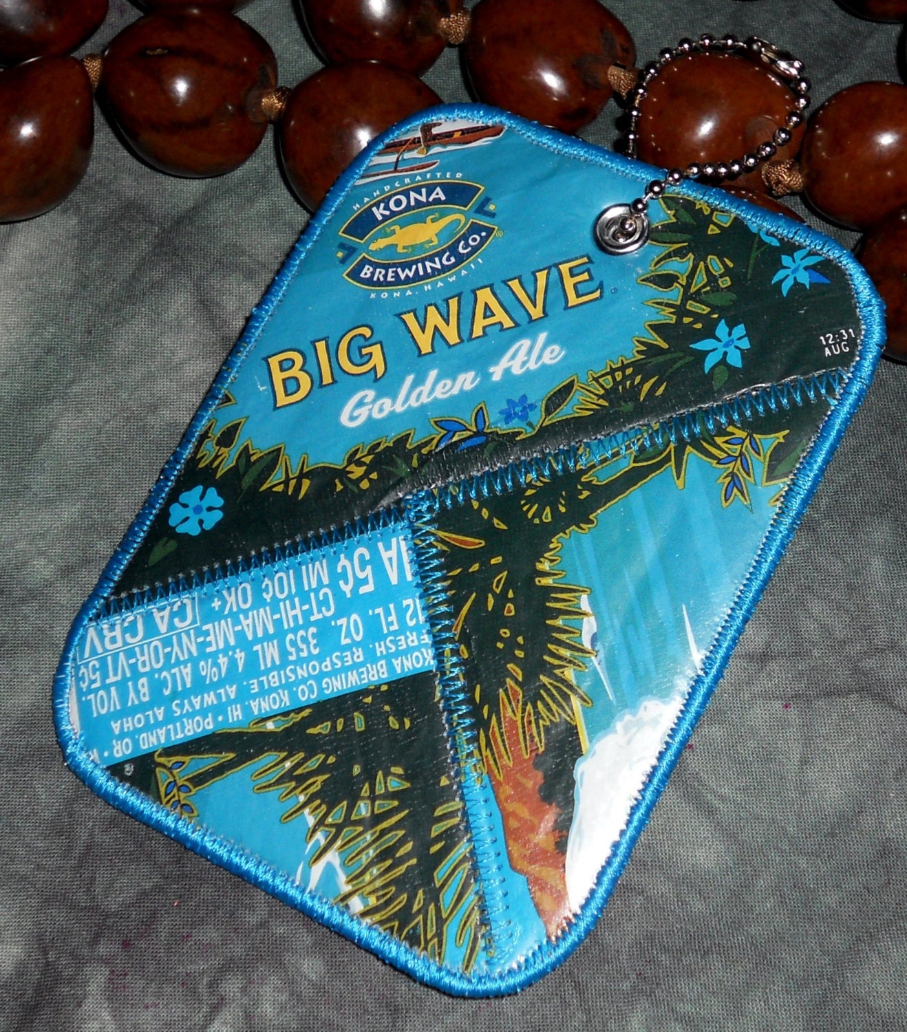 Lugguage Tag from Repurposed Kona Brewing Co Big Wave Golden Ale Beer Labels