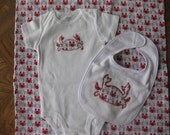 Baby gift set bib onesie & blanket crab applique crabby baby red white blue crab fisherman baby