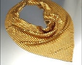 Vintage Gold Statement Necklace Mesh Scarf Bib Chevron Costume Jewelry 1960s