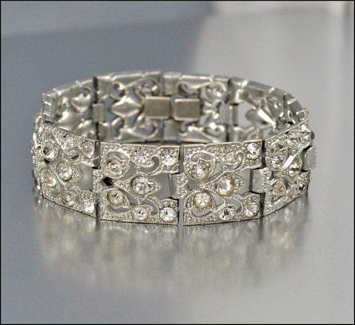 Art Deco Bracelet Rhinestone Silver Vintage 1920s Art Deco Jewelry Wedding Jewelry