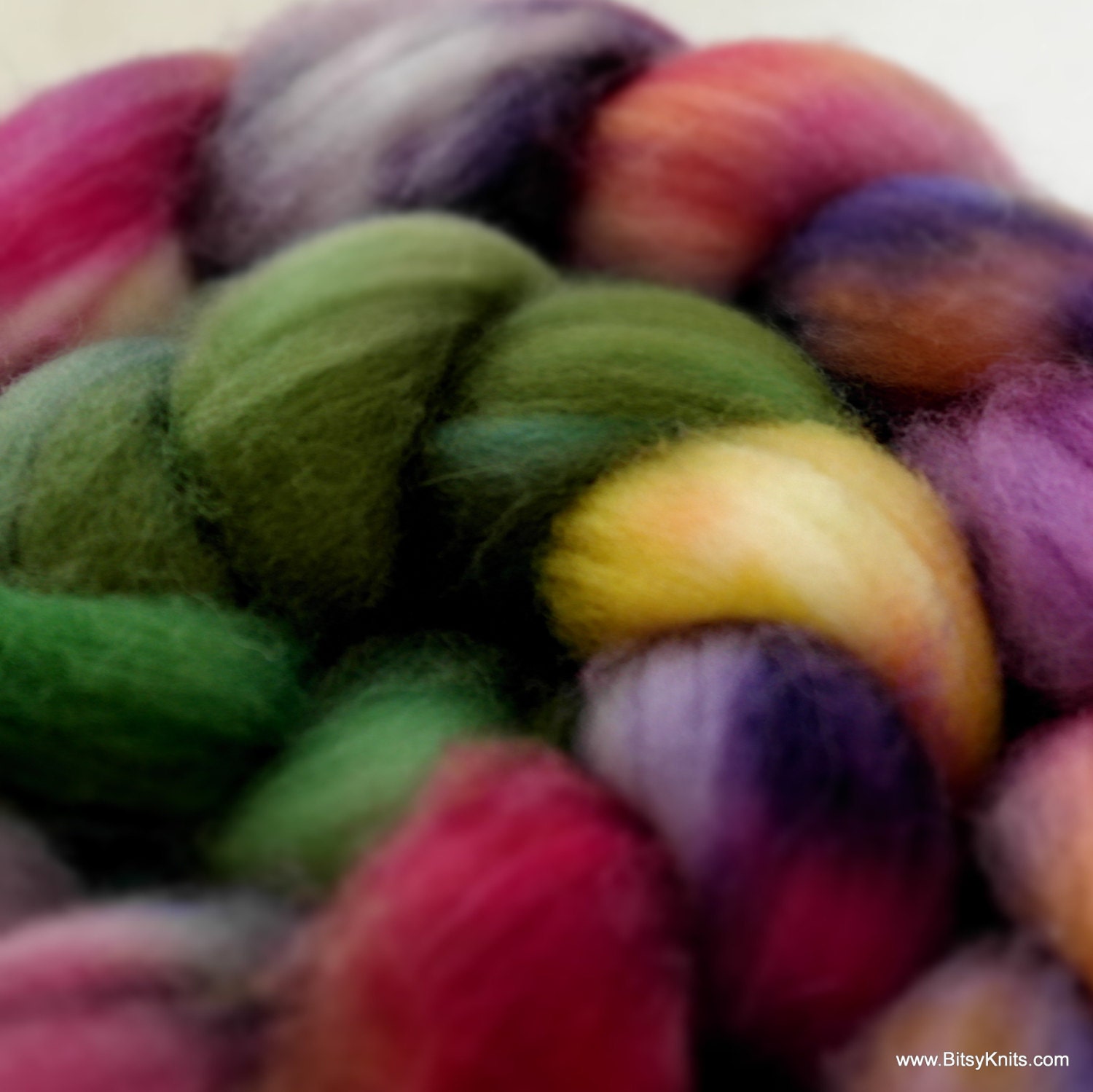 Superwash Merino Top / Roving -  2.6 oz braid handpainted colorway "Wildflowers Gradient"