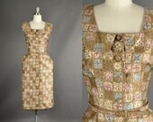 Vintage 1950s Dress- 50s Dress - 50s pastel rhinestone wiggle dress