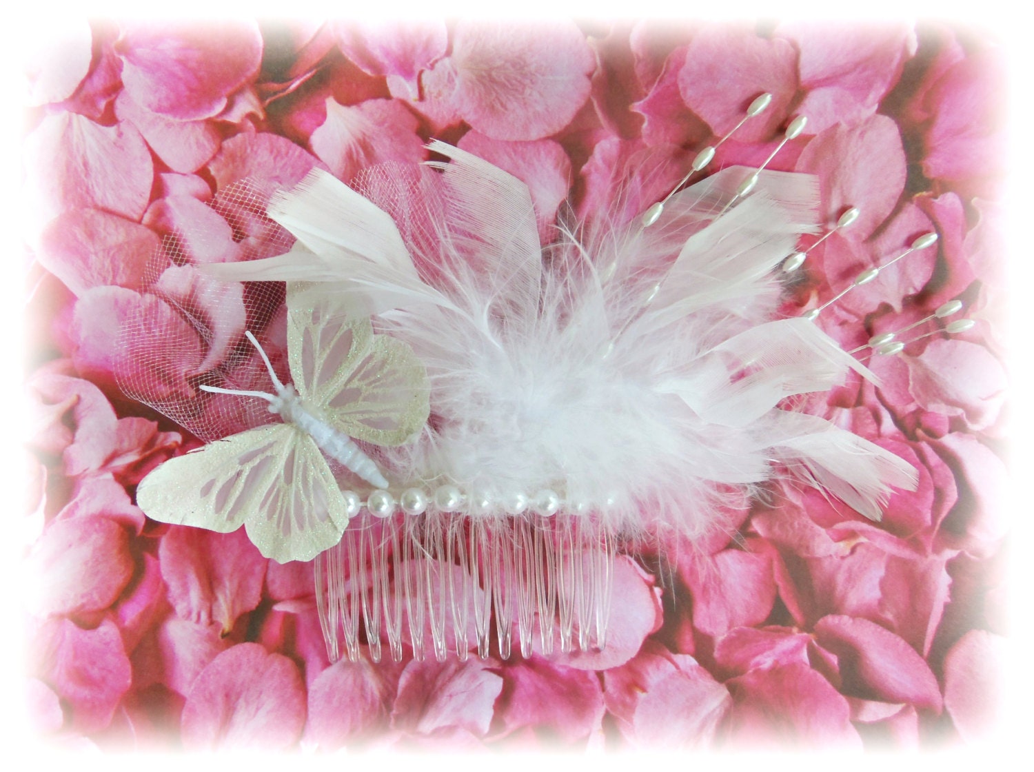 Butterfly Feather Fascinator Hair Comb - Bridal Hair Accessories - Butterfly Weddings