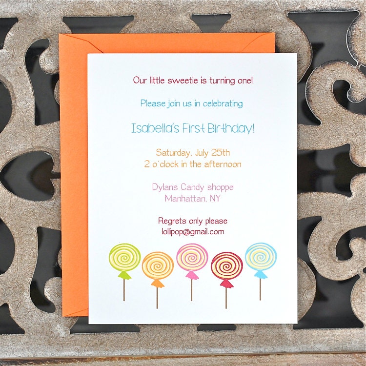 For Johanna . Lollipop Birthday Invitations . First Birthday Invitations . Child Birthday Invitations - Lollipop Sweet Shoppe