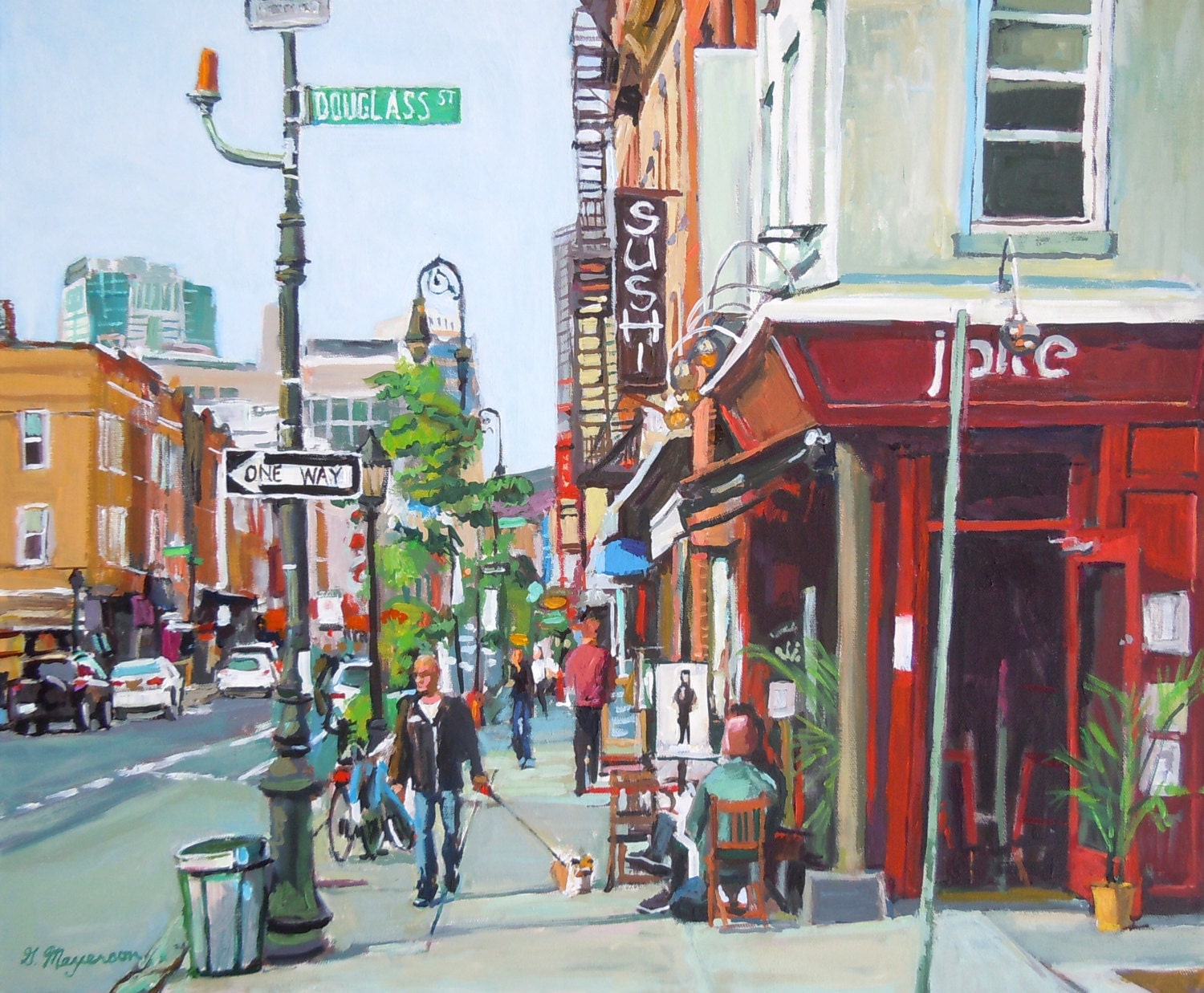 Brooklyn Original Spring Cityscape Painting. Carroll Gardens, Smith Street Scene, NYC Colorful Urban Fine Art. Gwen Meyerson