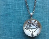reins. vintage dictionary horse illustration handmade pendant with sterling silver cable chain