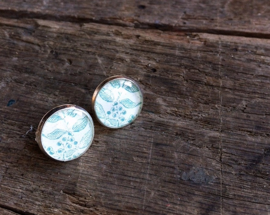 signs of spring: botanical illustration vintage playing card silver metal stud earrings - joeyfivecents