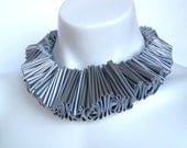 metallic silver bib necklace,  avant garde pleated ruff, glamorous ruffle collar ,statement necklace, sculptural jewelry