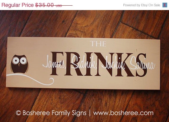 ON SALE Personalized Wood Sign with owls Custom Family Name Sign Painted Established Wood Sign - Perfect Gift Idea - ETS-84