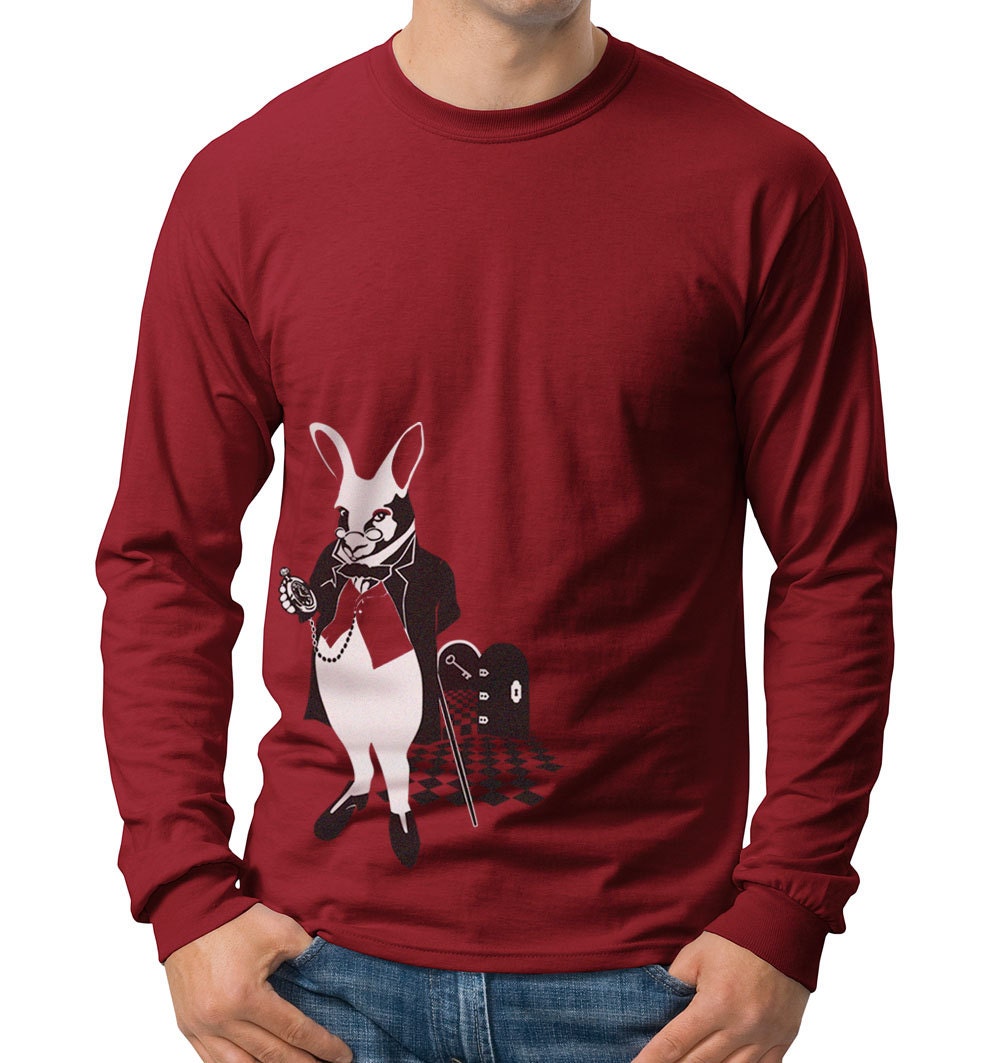 CLEARANCE Mens Long Sleeve T-shirt White Rabbit T-shirt