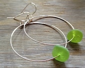Sea Glass Hoops Sterling Silver Hoop Earrings with Green Sea Glass