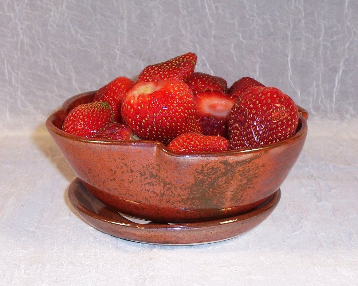Ceramic Berry Bowl Rust Red Small Colander Stoneware Handmade Ceramics Wheel Thrown  Pottery