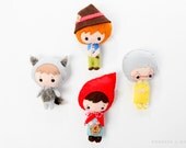 Dottie Doo Littles Classic fairy tale play set, 4 inch dolls, felt, art, dollhouse, miniature,  toy, little red riding hood, grandma, wolf